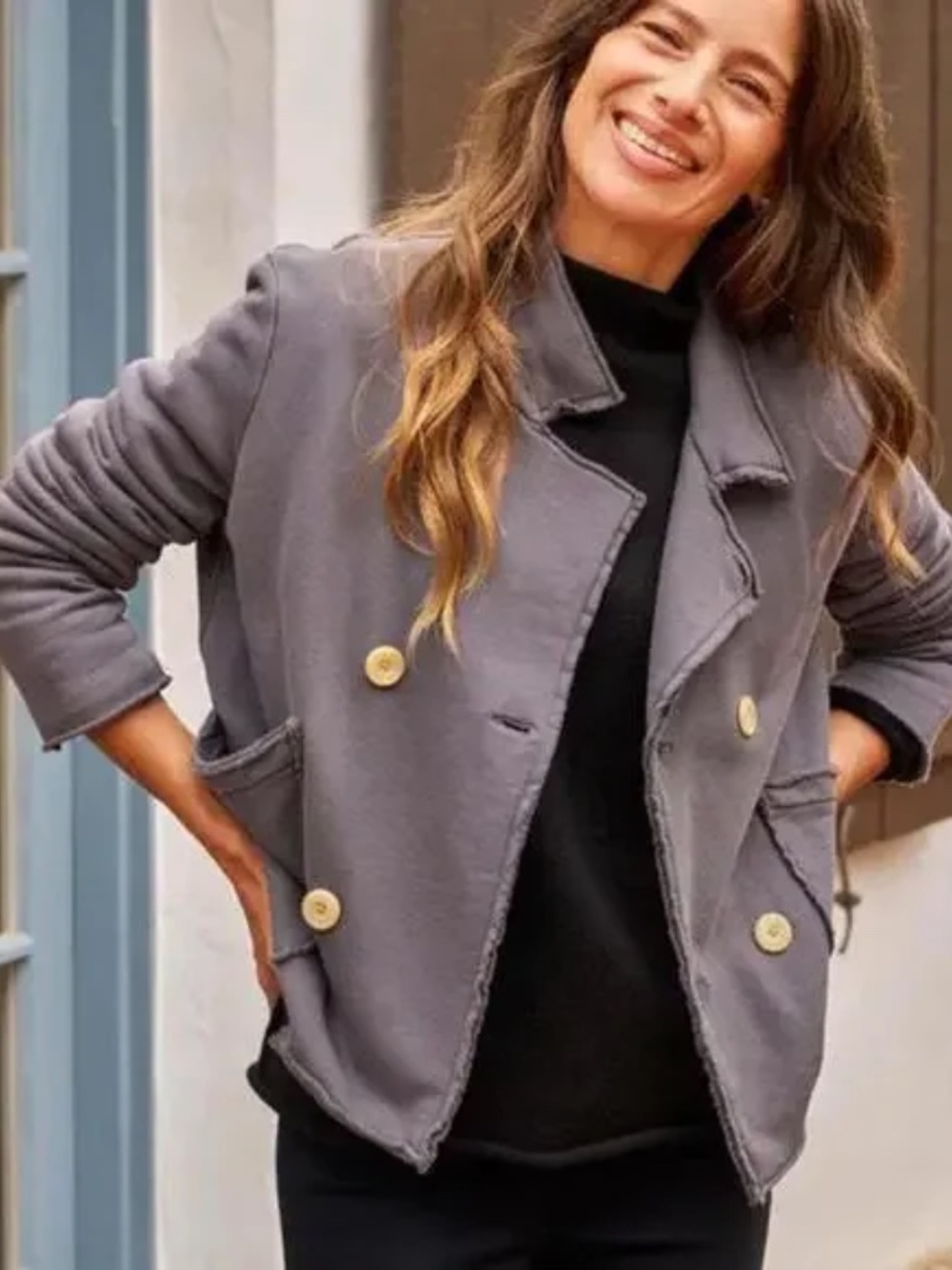 Frank & Eileen Grey (Elephant) Cropped Mini Belfast Triple Fleece Peacoat, M
